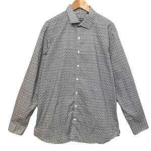 Kenneth Cole Reaction Cotton Blue White Paisley Button Up Formal Dress Shirt